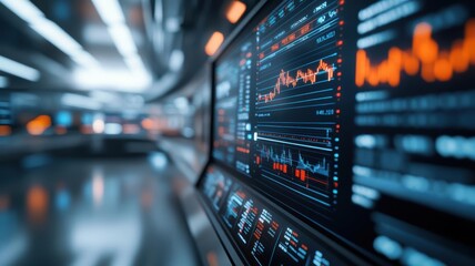 Naklejka premium AI stock trader, high-speed strategic execution, floating holographic charts, sleek modern setting
