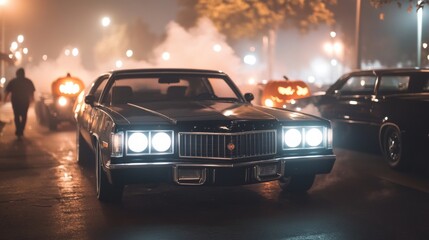 A spooky Halloween car show vintage cars transformed into haunted rides