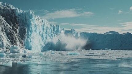 Obraz premium Majestic iceberg calving in arctic waters highlighting climate change