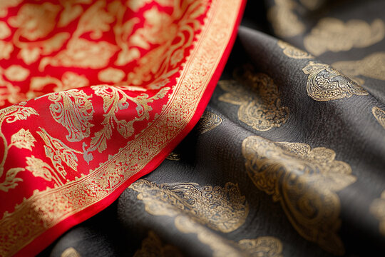 a silk sari with intricate zari work, showcasing Indian textile artistry