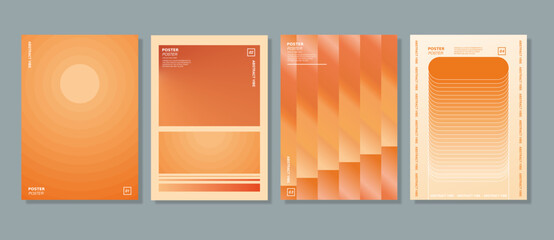A collection of vector backgrounds for posters with a color gradient in warm orange tones. A set of wall decorations, unusual, unusual geometric shapes. Interior art, decorative art, banner, cover.

