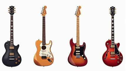 Fototapeta premium Collection of Four Electric Guitars - Detailed Illustration of Classic Guitar Models for Music Enthusiasts