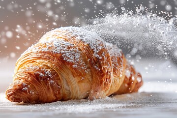 Freshly baked croissant with powdered sugar