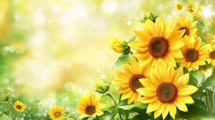Obraz premium Beautiful Yellow Sunflowers in a Sunny Meadow