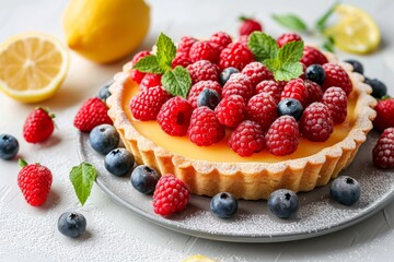 Lemon tart with fresh berries