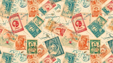 Vintage stamp pattern wallpaper