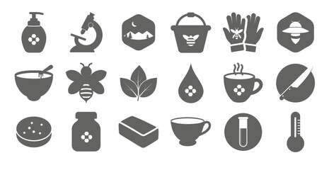 honey glyph icon set, honey product themed template collection