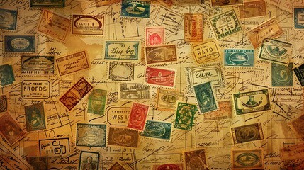 Fototapeta premium Vintage stamp pattern wallpaper