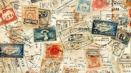 Fototapeta premium Vintage stamp pattern wallpaper