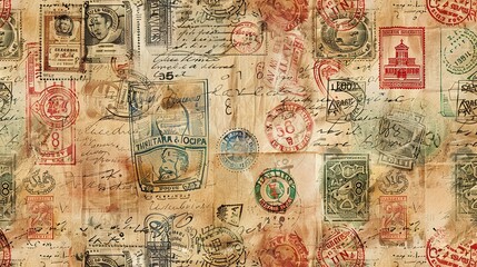 Fototapeta premium Vintage stamp pattern wallpaper