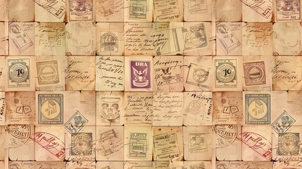 Fototapeta premium Vintage stamp pattern wallpaper