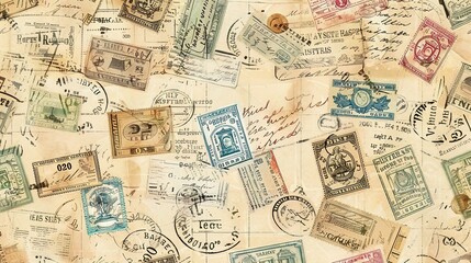 Vintage stamp pattern wallpaper
