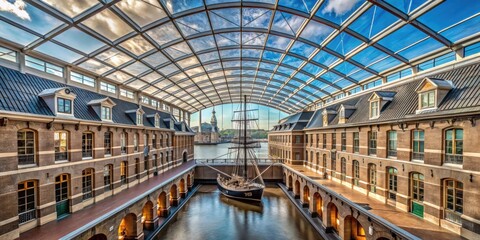 Fototapeta premium Skylight of The Maritime Museum in Amsterdam , museum, Amsterdam, Netherlands, architecture, design, interior, ceiling