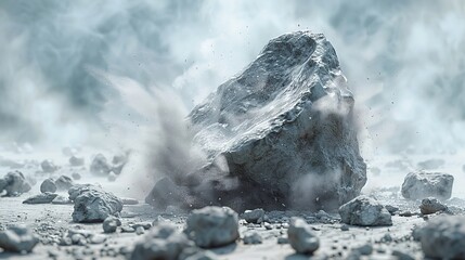 Rock Stone White Background Fall Black Falling Space Isolated

