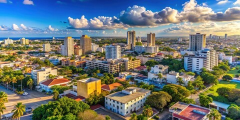 Fototapeta premium Cityscape of Santo Domingo under the sunlight and a blue sky in the Dominican Republic, Santo Domingo