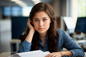 Obraz premium cute little brown girl at the office
