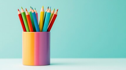 Colorful Pencils in a Striped Holder