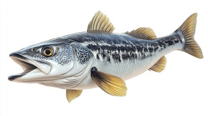 Fototapeta premium Sea bass clipart, element, 3D illustration, realistic, isolated on white background