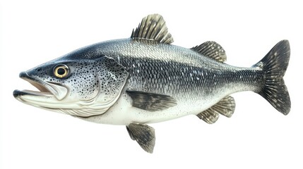 Fototapeta premium Sea bass clipart, element, 3D illustration, realistic, isolated on white background