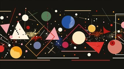 Obraz premium Abstract composition featuring geometric shapes and vibrant colors against a dark background.