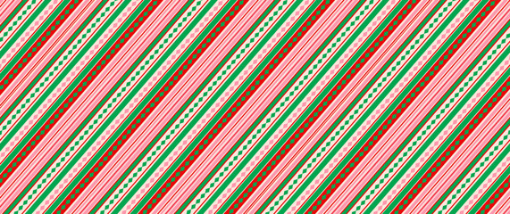 Christmas Stripe Background in tones of Red and Green colors. Diagonal abstract pattern.