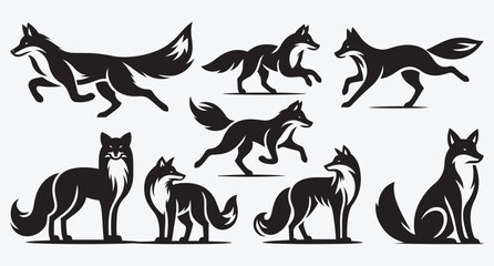 Obraz premium Fox Logo Silhouette Bundle Clip Art Vector Illustration