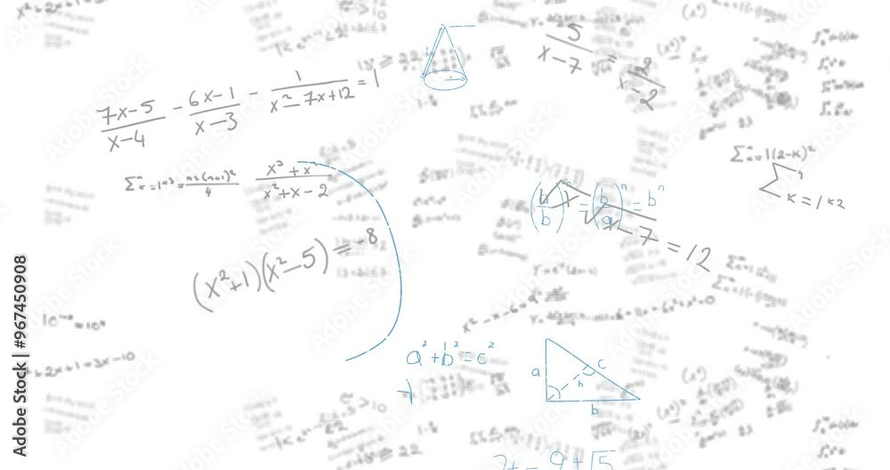 Poster animation of mathematical data processing over white background