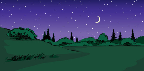 Naklejka premium Vector drawing. Summer river scene