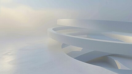 A minimalist architectural design featuring smooth, curved surfaces in a serene environment.