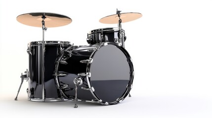 Fototapeta premium Black drum clipart, element, 3D illustration, realistic, isolated on white background