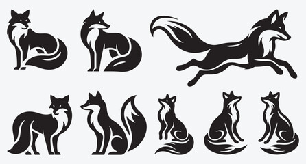 Obraz premium Fox Logo Silhouette Bundle Clip Art Vector Illustration