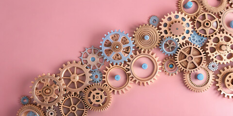 Abstract pink digital technology background with gear and cogs. 