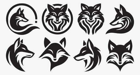 Obraz premium Fox Logo Silhouette Bundle Clip Art Vector Illustration