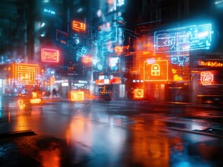 Obraz premium Ghostly Hackers: Haunted Cyberpunk City for Futuristic Halloween Vibes