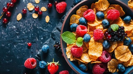 Corn flakes with fresh berries for breakfast