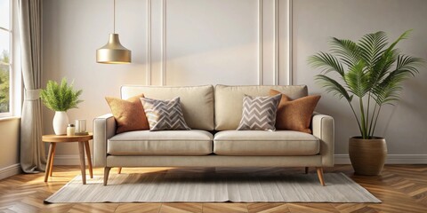 Comfortable sofa in a cozy living room setting, sofa, home, relaxation, comfort, furniture, interior, living room, soft, cushions