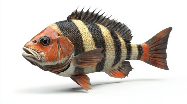 Sheepshead clipart, element, 3D illustration, realistic, isolated on white background