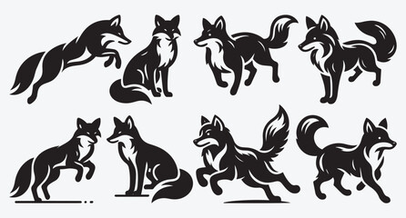 Obraz premium Fox Logo Silhouette Bundle Clip Art Vector Illustration