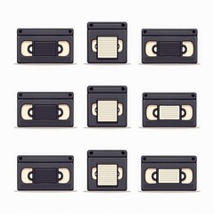 Fototapeta premium Retro VHS Cassette Tapes Illustration â€“ Vintage Media Collection in Black and White