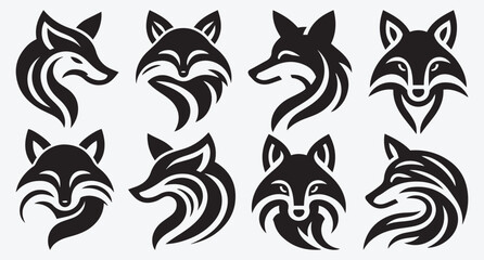 Fox Logo Silhouette Bundle Clip Art Vector Illustration