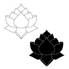 Lotus flower linear sign in elegant minimalist style. Graphic symbol, stylized flower, element for design of logo, emblem, icon, other. Vector illustration in two colors.
