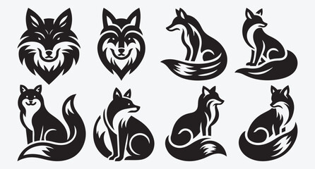 Naklejka premium Fox Logo Silhouette Bundle Clip Art Vector Illustration