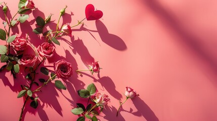 Creative composition with heart shaped roses on a bright backdrop with shadows and space for a note Perfect for celebrating Valentines Easter weddings or Mother s Day