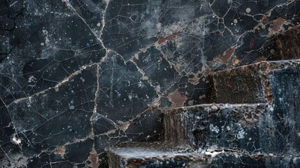 Creative web cracks on stone surface with old staircase