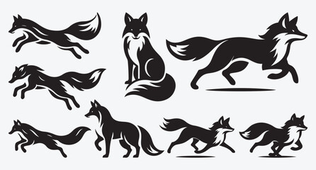 Obraz premium Fox Logo Silhouette Bundle Clip Art Vector Illustration