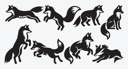 Fox Logo Silhouette Bundle Clip Art Vector Illustration