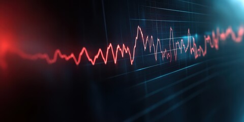 Obraz premium Abstract visualization of a dynamic sound wave in vibrant colors, representing audio and frequency in a digital format.