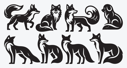 Fox Logo Silhouette Bundle Clip Art Vector Illustration
