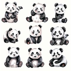Naklejka premium Cute Panda Character Illustration Collection