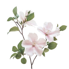 Fototapeta premium A delicate branch featuring pink flowers and green leaves, symbolizing beauty and nature.
